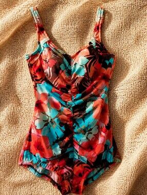 Maxine Of Hollywood Pinup Style Full Coverage Floral Swimsuit Size 12